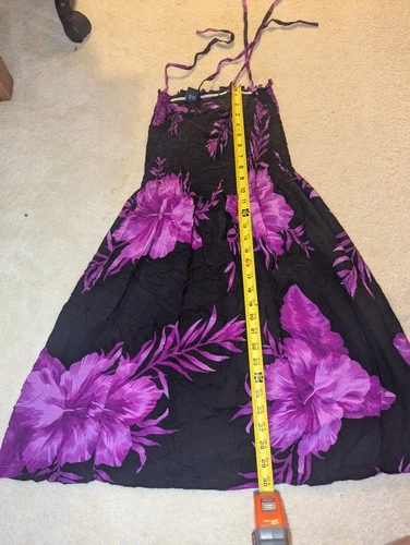 HIBISCUS COLLECTION HAWAII Summer  Slip Dress FLORAL PURPLE TIE STRAP black cute