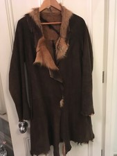 Ladies Shearling Waterfall Coat In Chocolate Brown Distressed Leather