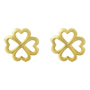 Authentic Sweet Heart Four-Leaf Clover Gold-Plated Sterling Silver Stud Earrings