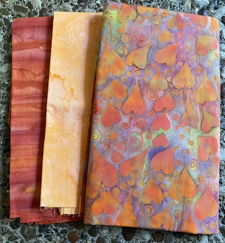 Lot Of 5 Pretty Batik Quilting Fabrics 3 Yards Total Orange Hearts - Picture 8 of 13