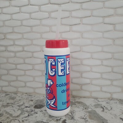 Vintage Icee Water Bottle Reubable Screw Top With Straw Coldest Drink In Town