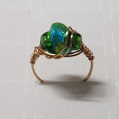 Murano Glass Copper Wire Wrapped Stone Ring Size Rustic Handcrafted  Jewelry