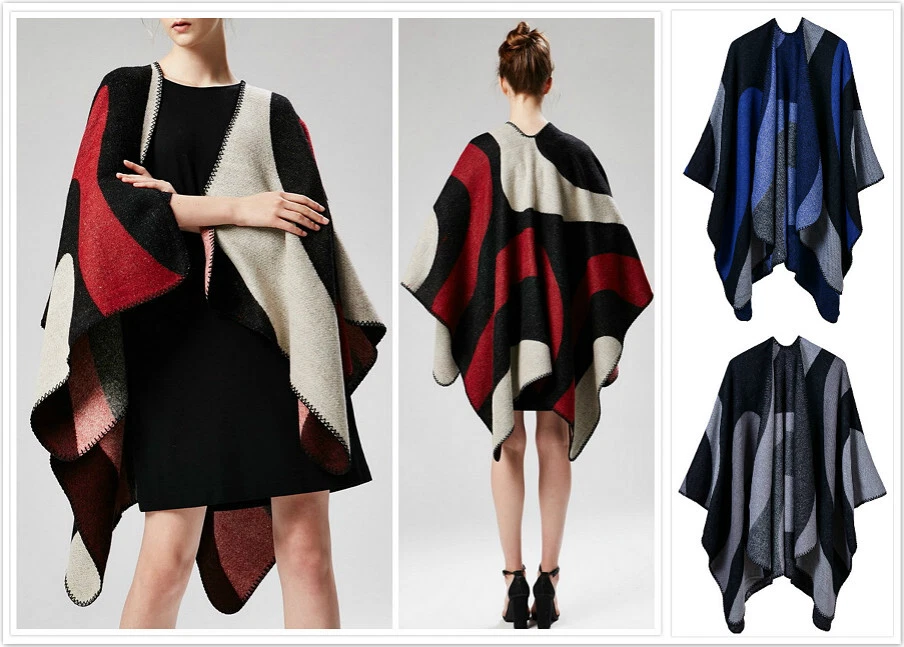 AU STOCK REVERSIBLE WARM OVERSIZE PONCHO BLANKET CAPE COAT SCARE/SHAWL T183