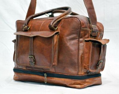 Handmade Mens Leather Vintage Duffle Luggage Weekend Gym Overnight Travel Bag