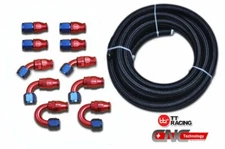 AN-8 Black Nylon PTFE Fuel Line Hose 6M 20FT Swivel Teflon PTFE Fitting Kit
