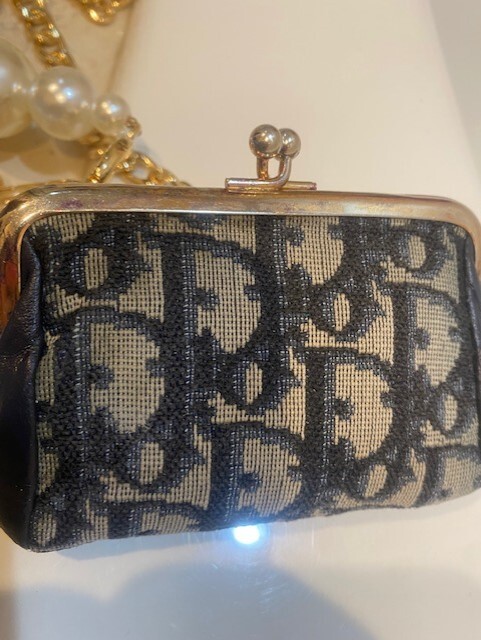 Authentic Christian DIOR Monogram Vintage Gold Kiss lock