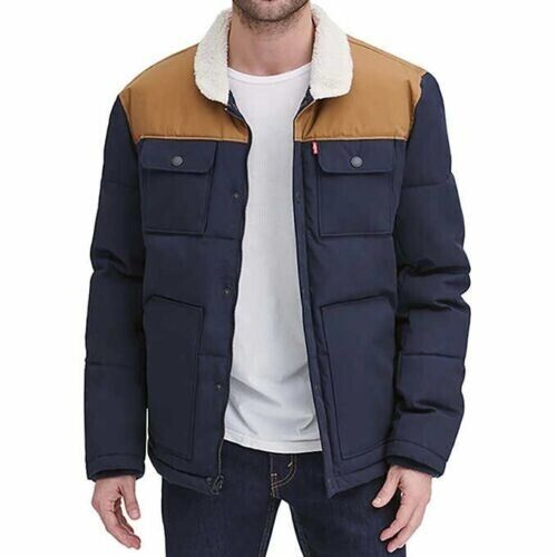 Levi's Men's Quilted Mixed Media Shirttail Work Wear Puffer Jacket