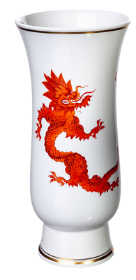 Meissen Vase roter Mingdrache Neuer Ausschnitt Modell 478 2. Wahl 1964 20cm