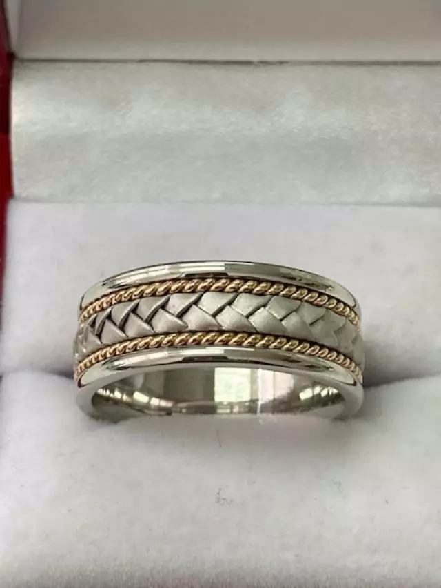 10K TWO TONE GOLD HANDMADE ROPE BRAIDED WEDDING BANDS 8MM eBay