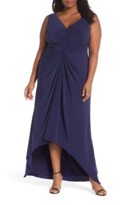 Adrianna Papell Womens Draped Jersey Dress Gown Stretch in Blue Size 16W  $189 | eBay