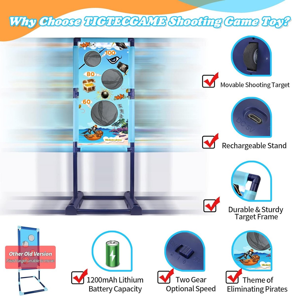 Tig Tec Game Moving Shooting Target Game Shoots Foam Balls, MO-02A