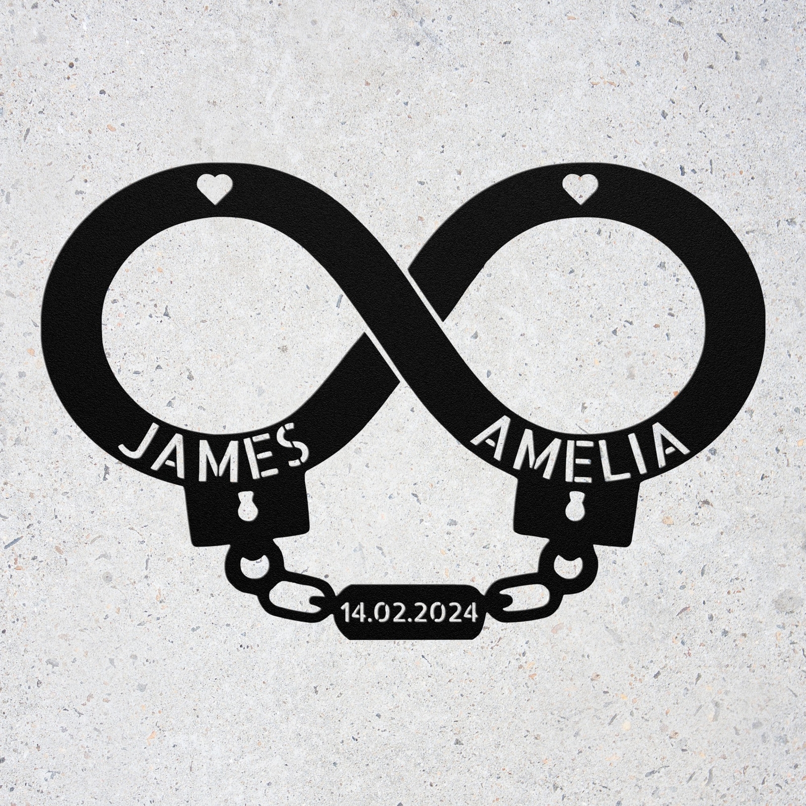 Custom Handcuff Infinity Metal Sign Birthday or Valentines Day Gift for Couples