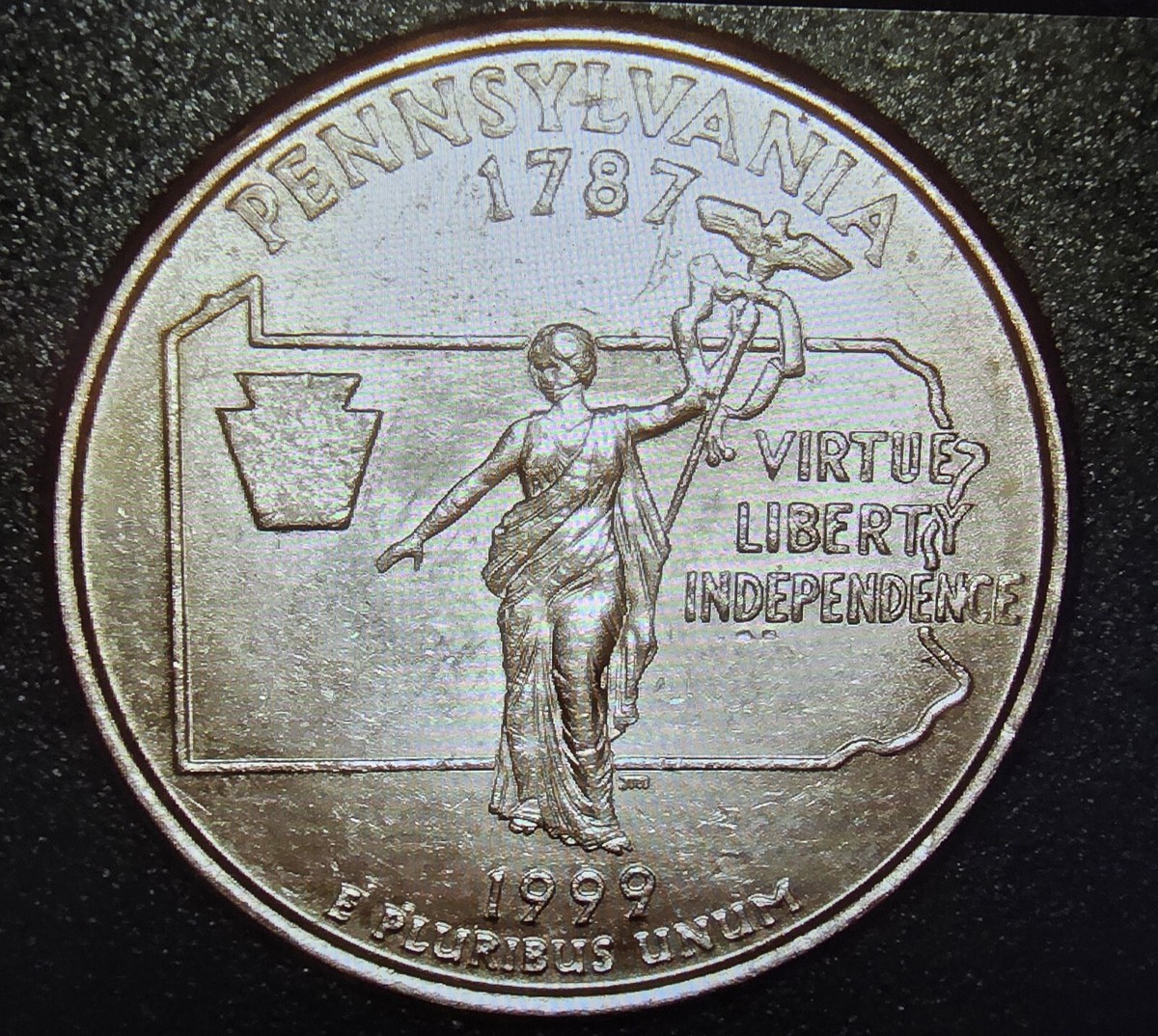 1999 P Pennsylvania Quarter Die Chips ERROR Connected N and C on