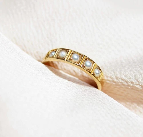0.30Ct Round Cut White Five Pearl Women Wedding Ring Band 14K Yellow Gold Plated