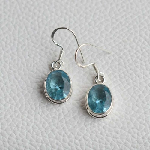 925 Sterling Silver Oval Shape Gems Hook Fastening Handmade Earrings KGJ-E-1011 - Picture 6 of 27
