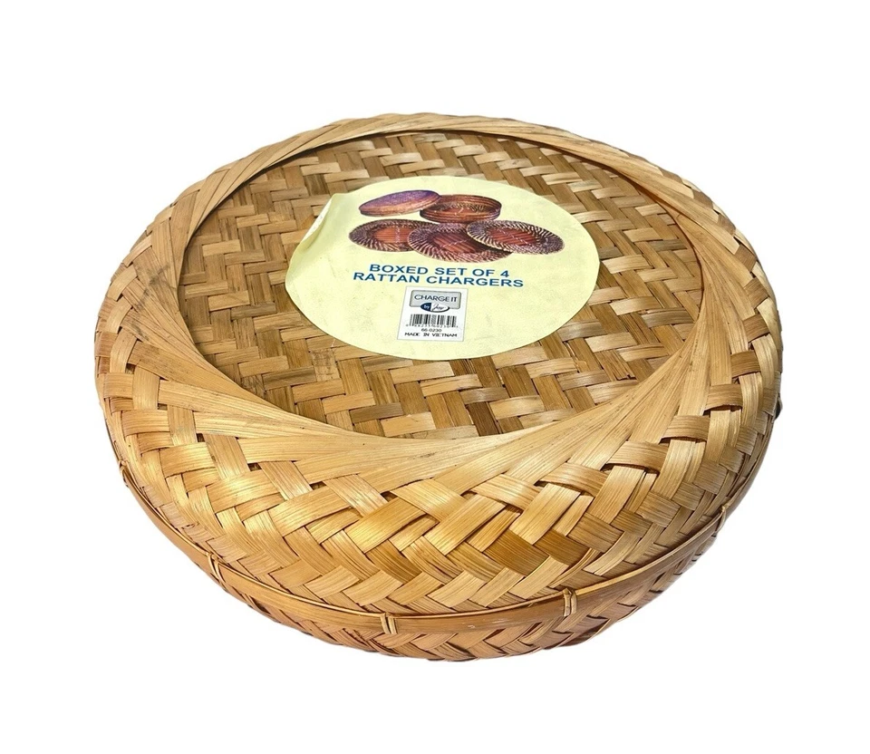 4 件套充电 Jay Wicker Plate 充电器 藤圈 12.5 英寸 圆形 全新 — 第 3/4 张图片