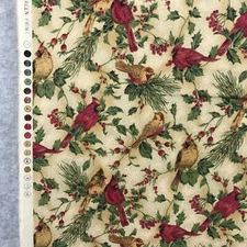 3 Yds Winter Impressions Hoffman Fabric Cotton Cardinals Floral Ivory Background