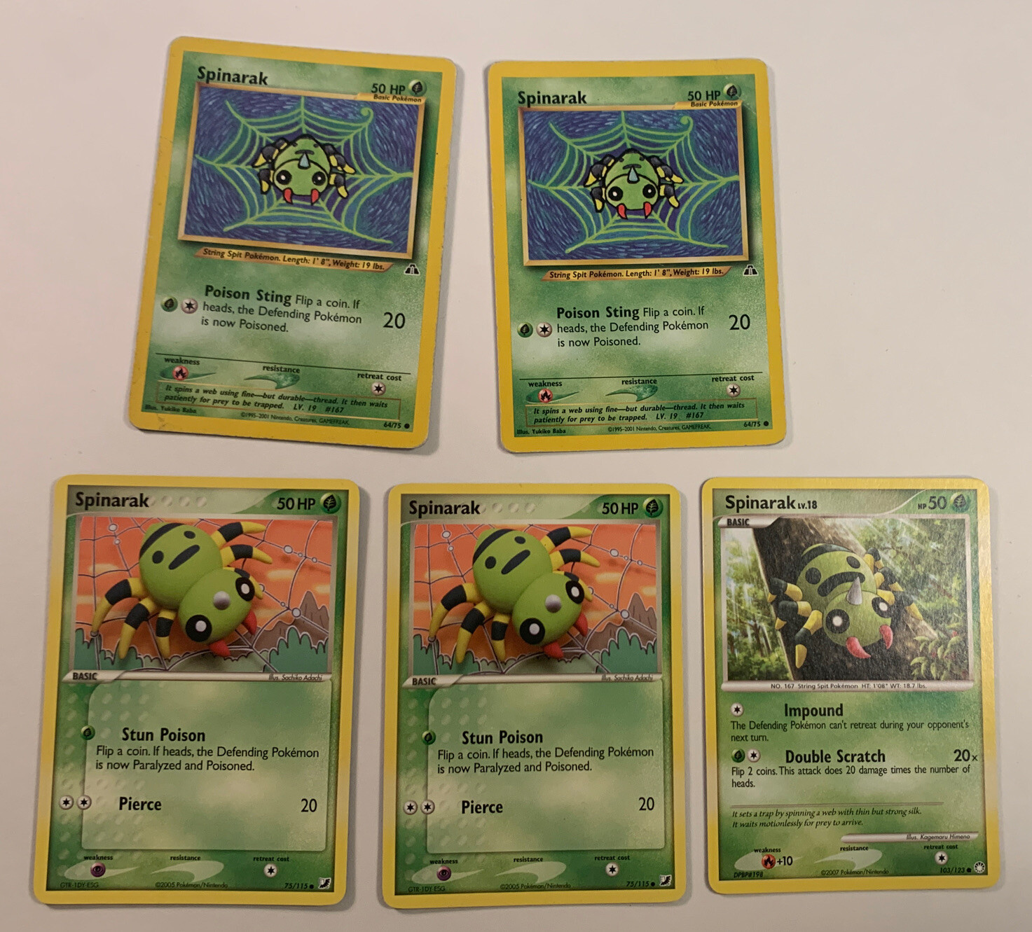 Pokémon TCG Cards - Spinarak 64/75 (x2), 75/115 (x2), 103/123 - NM / LP