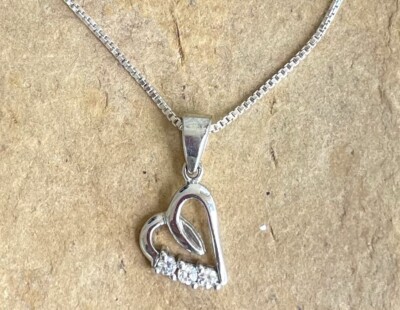 Heart cz cubic zirconia Charm Pendant genuine .925 sterling silver 16'' Box Chain