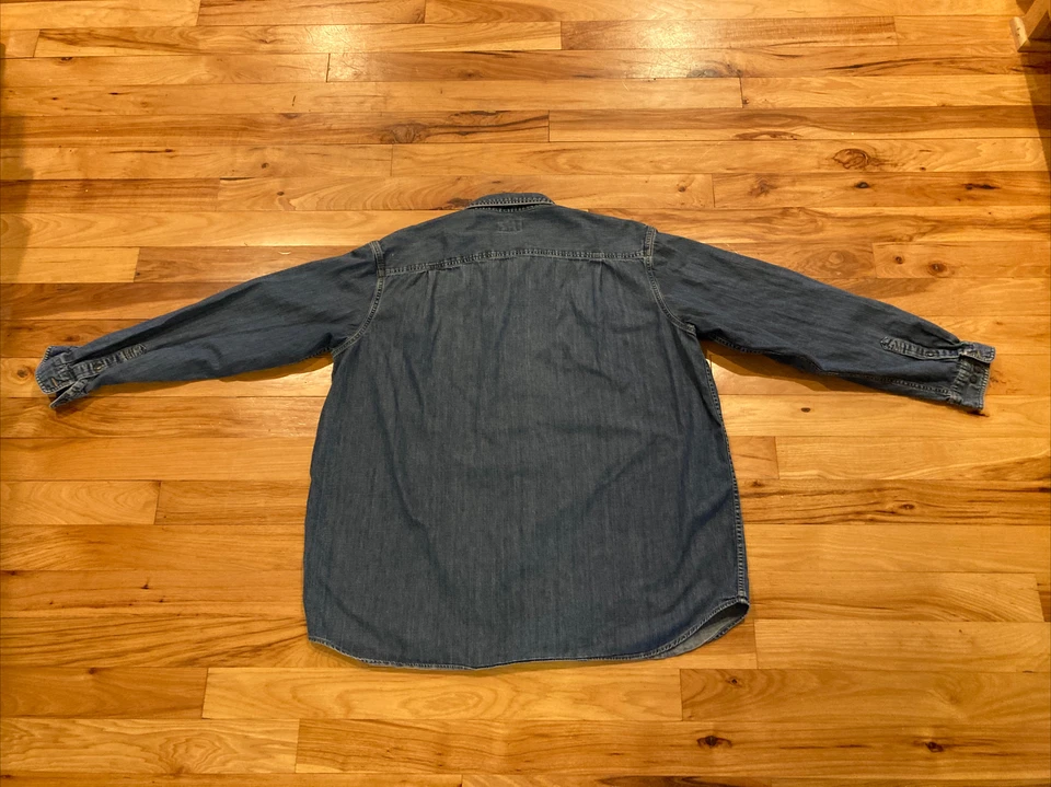 LL Bean Blue Denim Long Sleeve Button Down Jean Work Casual Shirt Mens 2XL Tall - Image 4 of 4
