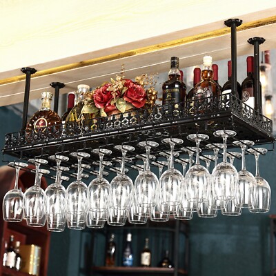 Ceiling Wine Glass Rack 35'' x 13'' Hanging Wine Glass Rack Adjustable Bar
