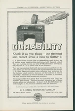 1913 US Steel Furniture Hitting Desk With Mallet Hammer Durability Ad SY1