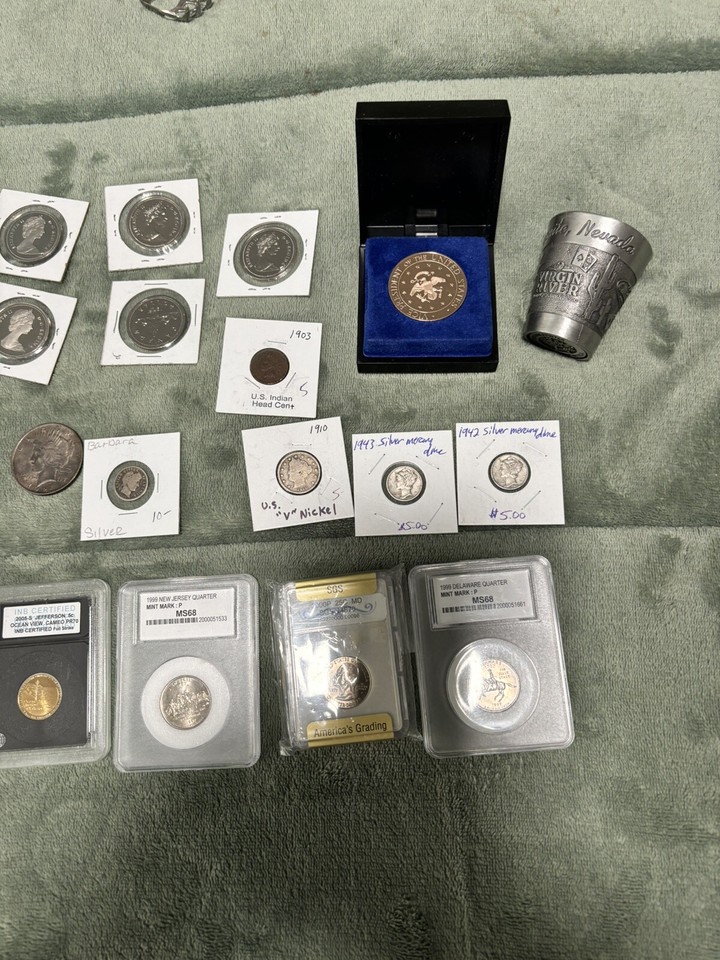 Silver Coins And Box Set Gold Plated , Silver And Half’s And