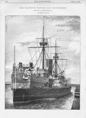 HMS EDINBURGH Royal Navy Battle Ship 2 x Antique Prints 1889