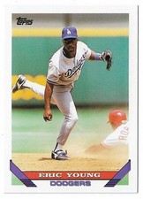 1993 Topps Baseball Eric Young Rookie Card #145 Los Angeles Dodgers RC. rookie card picture