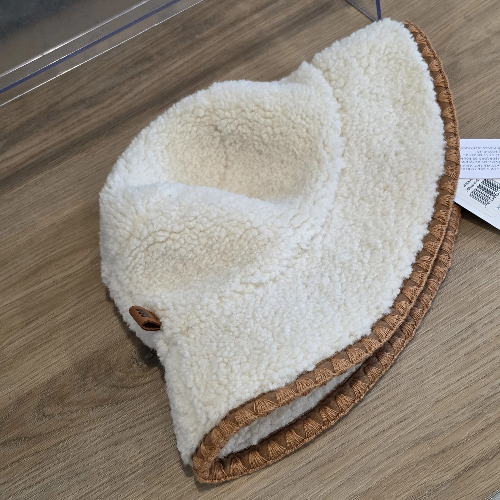 UGG Fluff Scalloped Sherpa Bucket Hat Nimbus Cream Teddy Fleece NWT Women's S/M