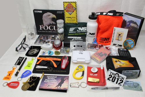LOT OF 50 ITEMS NORFOLK SOUTHERN RAILROAD NOVELTY, GLASSES, KEY CHAINS, SAFETY