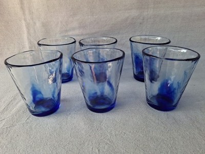 6 PC Bormioli Rocco Murano Cobalt Blue Swirl Glass Tumblers
