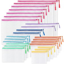 24 Pcs Mesh Zipper Pouch Bags, Plastic Zipper Pouches for Classroom in 8 Size...