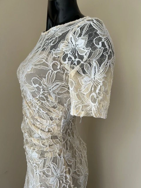 NUEVO CON ETIQUETAS DAVID'S BRIDAL Champaign Vestido Largo Bodycon Floral Encaje Manga Corta Lentejuelas 2 Foto 4 de 4