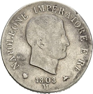 Künker: Italien Napoleonisches Königreich 5 Lire 1808 M Silber