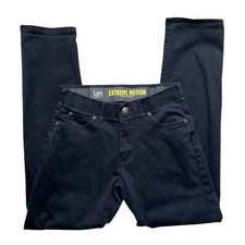 Lee Men's Black Pants 30x32 Active Stretch Motion Flex Waistband Slim Straight