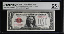 NobleSpirit US $1 Legal Tender Banknote Fr. 1500 Ser 1928 PMG 65 EPQ Low S/N (CS
