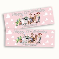 Toy Story Birthday Banner, Watercolor Pink Sky Party Sign, Custom Girls Birthday