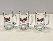 3 Coors Light Heavy Glass Beer Tankard Mugs with Logo & Ray Pattern Base 6"