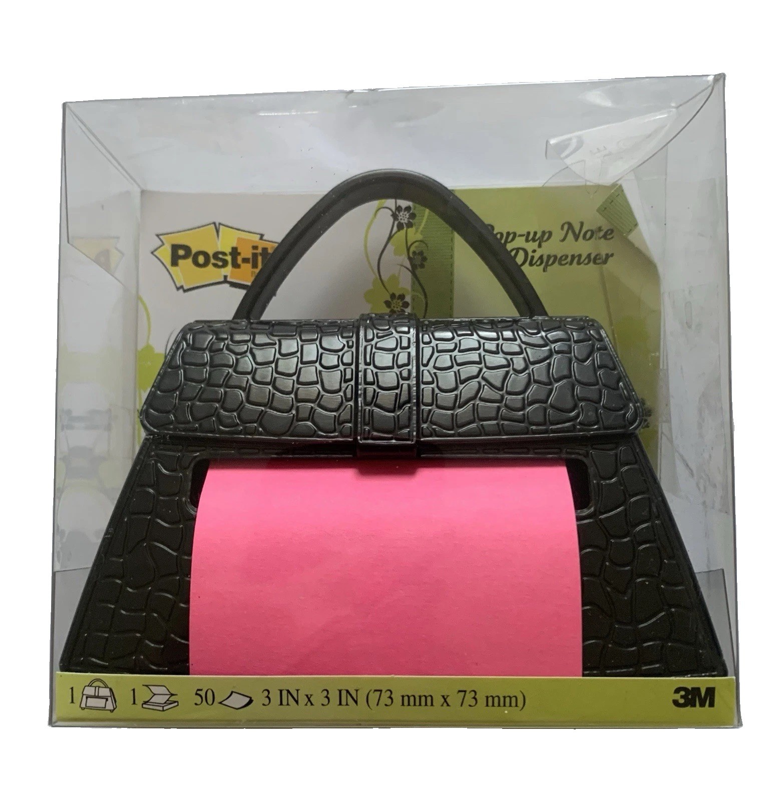 3M Post-it Pop-Up Note Dispenser Black Purse Handbag Crocodile New in Open Box