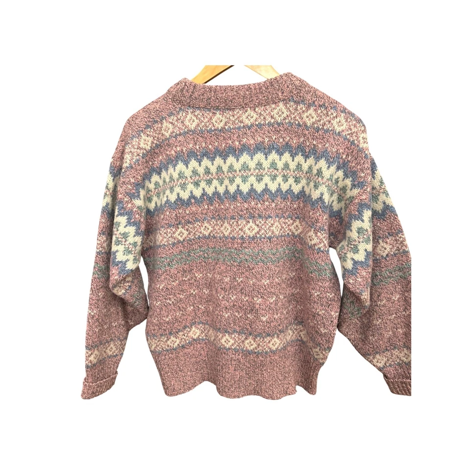 Suéter Eddie Bauer Lana Fair Isle Hecho en EE. UU. Rosa Tejido Nórdico De Colección Años 90 Grande Foto 4 de 4