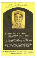 Autographed STANLEY COVELESKI Hall of Fame Gold Plaque Post Card With COA
