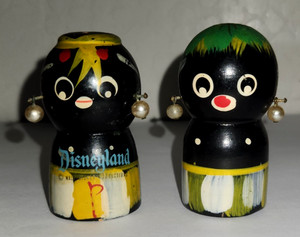 VTG Disneyland 1950's Hand Painted Wooden Salt & Pepper Shakers Adventure Land