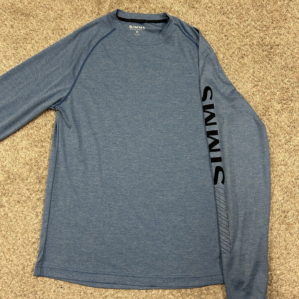 T-shirt Technique Simms Homme 2XL – Manches Longues, Bleu, Boucles Pouces, Pêche/extérieur