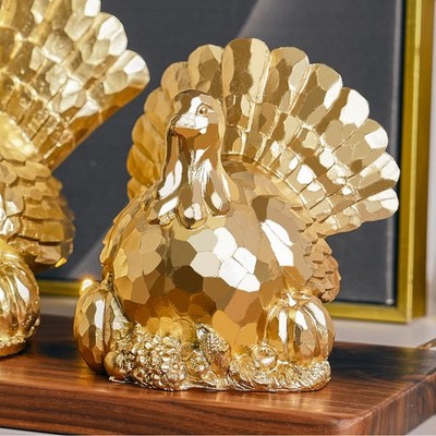 Turkey Object Thanksgiving Turkeys Decor, Gold Resin Turkey Figurine, Small Turkeys ...