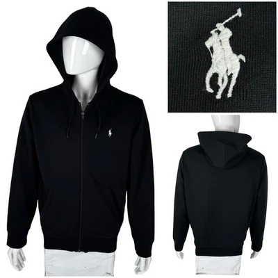 Polo Ralph Lauren Mens Large Zip Up Hoodie Black Performance Tech Cotton Blend - Image 1 of 4