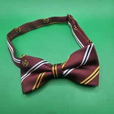 Maroon Bow Tie "M" white, blue, yellow stripes prettied