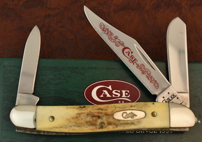 CASE XX USA RED SCROLL GENUINE STAG STOCKMAN KNIFE 53087 SS 2006 NICE (20410)