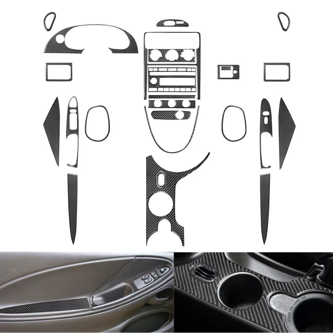 25Pcs Carbon Fiber Whole Car Interior Cover Trim Set  For Ford Mustang 2001-2004