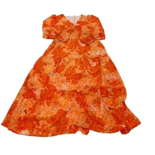 Orange Long Sleeve V-Neck Maxi Sundress Women's Size Small NEW